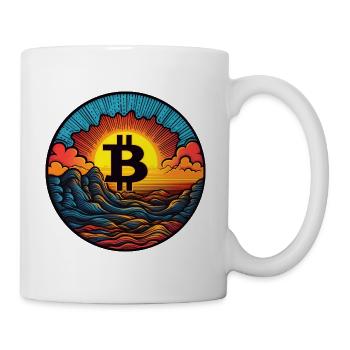 Bitcoin Logo, Symbol, Sonnenaufgang, Urlaub, Sonne - Tasse - Weiß - Rechts