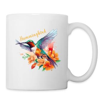 Hummingbird Flowers Bird Animal Art Watercolor Colorful - Mug - white - Right