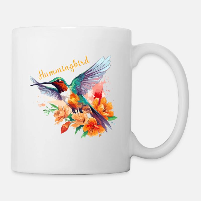 Colibri Fleurs Oiseau Animal Art Aquarelle Coloré - Mug blanc - blanc