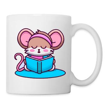 Leseratte Bücherwurm Maus - Tasse - Weiß - Rechts