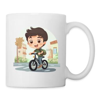 Junge auf einem Fahrrad - Drahtesel - Tasse - Weiß - Rechts