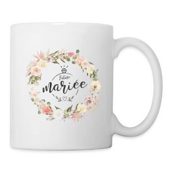 T-shirt EVJF Couronne fleurs bohème Future Mariée - Mug blanc - blanc - Droite