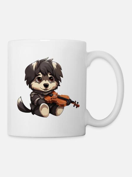 Husky Schäferhund mit Violine – Musikalisches - Tasse - Weiß