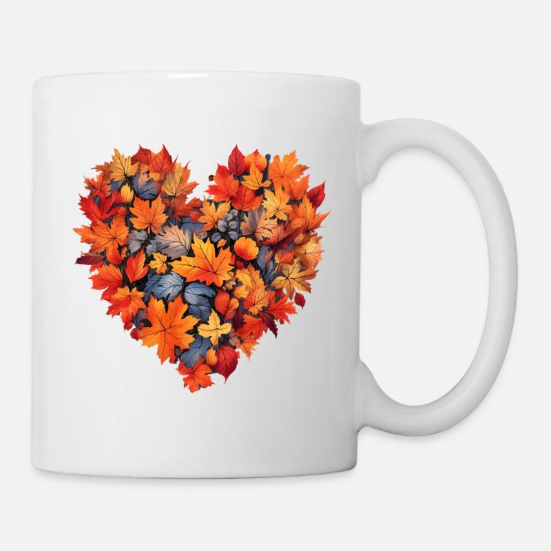 Herbst Herz Herbstlaub - Tasse - Weiß