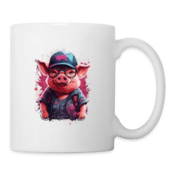 Pig Culting Cute in Baseball Cap and Sunglasses - Mug - white - Right