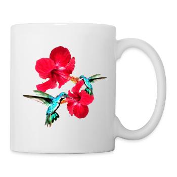 Colibri, Oiseau, Hibiscus, Fleur de lotus, Fleurs - Mug blanc - blanc - Droite