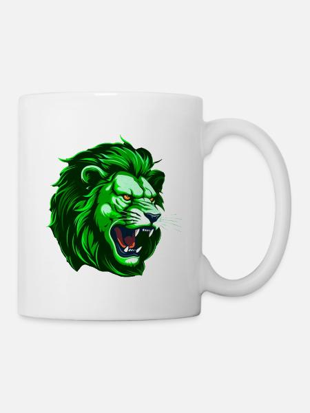 Löwe Kopf Grün Löwenkopf - Tasse - Weiß