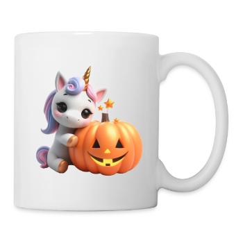 süßes Einhorn lehnt auf Kürbis halloween - Tasse - Weiß - Rechts