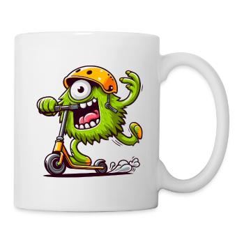 niedliches lustiges Monster auf Escooter - Tasse - Weiß - Rechts