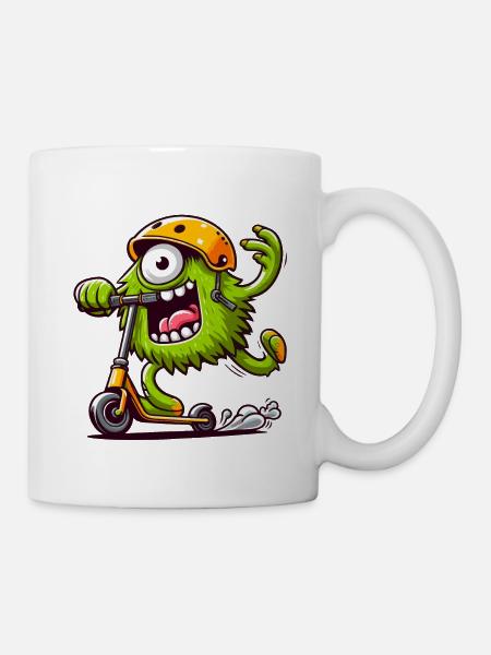 Cute funny monster on escooter - Mug - white