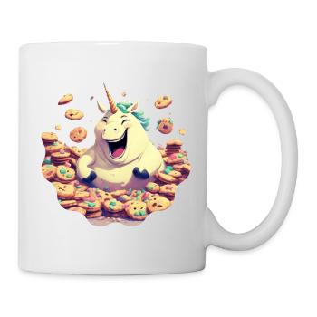 Dickes Einhorn feiert Keksparty - Tasse - Weiß - Rechts
