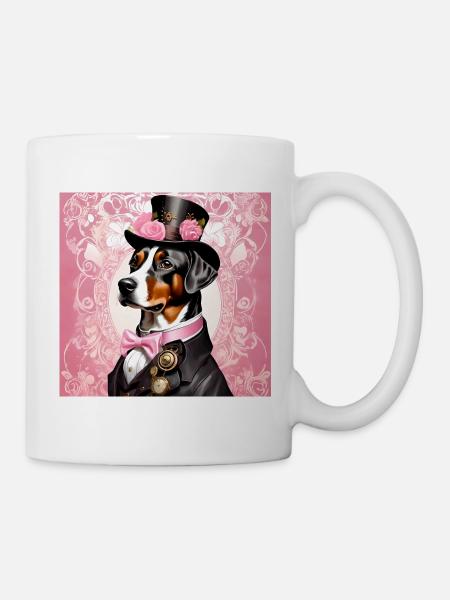 Steampunk art design dog with hat - Mug - white