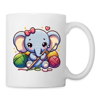 Elefant strickt kuschelige Elefantenbekleidung Kunst - Tasse - Weiß - Rechts