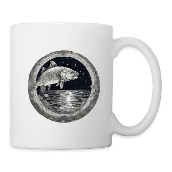 hecht,fisch,illustration,schwarz-weiß,meer,kreis - Tasse - Weiß - Rechts