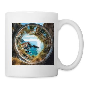 Portofino, Paysage, Cercle, Bague, Or, Aquarelle - Mug blanc - blanc - Droite