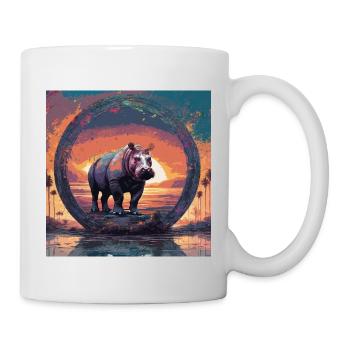 Hippopotamus,Painting,Sunset,Circle,Landscape - Mug - white - Right