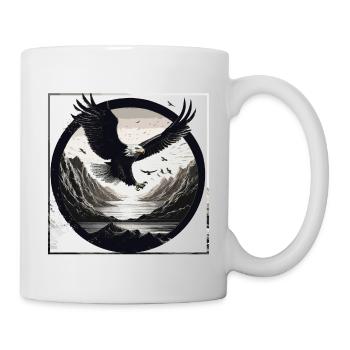 Eagle,Landscape,Black & White,Retro,Circle,Mountains - Mug - white - Right
