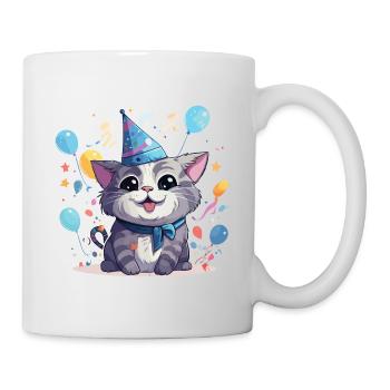 Silvester Katze Happy New Year Neujahr Party Feier - Tasse - Weiß - Rechts