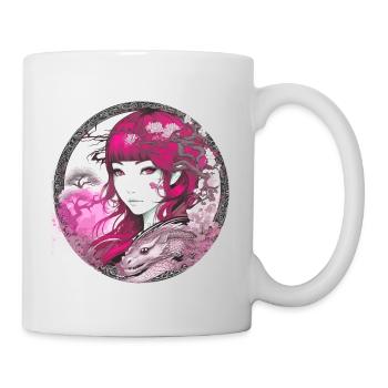 Anime,Asian,Flowers,Pink Hair,Vintage - Mug - white - Right