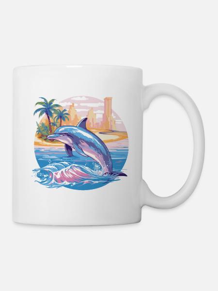 Dauphin Été Soleil Plage Mer Palmiers Vacances - Mug blanc - blanc