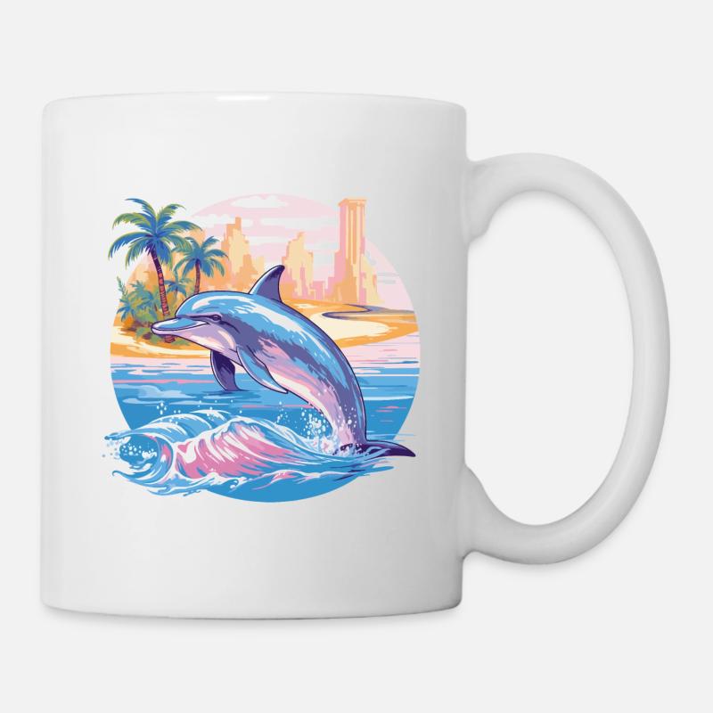 Dauphin Été Soleil Plage Mer Palmiers Vacances - Mug blanc - blanc