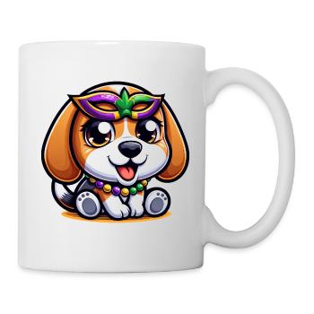 Mardi Gras Beagle: Hund mit Maske und Perlen - Tasse - Weiß - Rechts