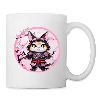 Samurai Katze & Kirschblüten #1 - Tasse - Weiß - Rechts