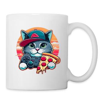 Cat Gamer Loves Pizza,Gaming Gift - Mug - white - Right