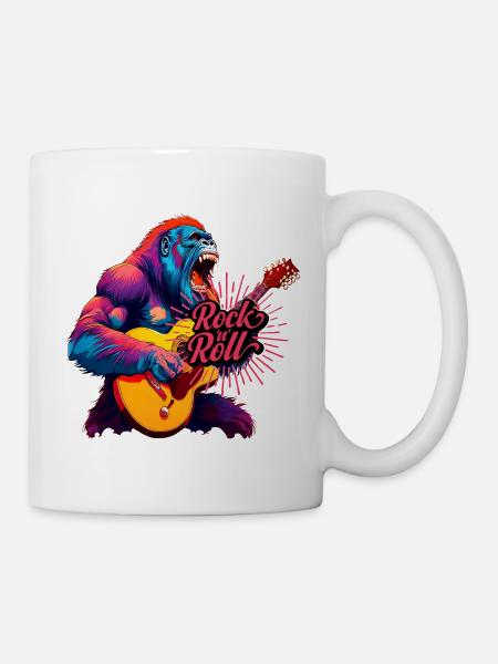 Rocking n Roll, Gorilla Playing Guitar - Mug - white