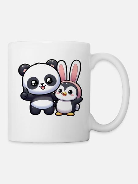 Panda und Pinguin - Tasse - Weiß