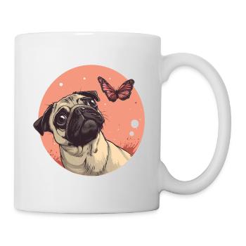 Mops mit Schmetterling - Tasse - Weiß - Rechts