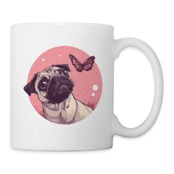 Mops und Schmetterling - Tasse - Weiß - Rechts