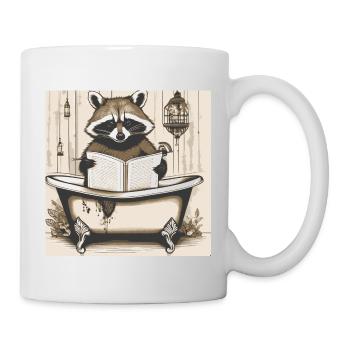 Waschbär,Zeitung, im Bad, lesen,poster - Tasse - Weiß - Rechts