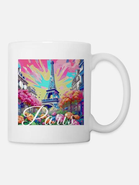 Paris,poster, Frühling,blumen, Eiffelturm - Tasse - Weiß