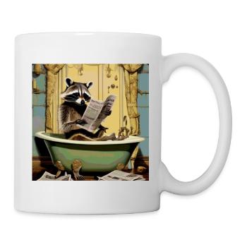 Waschbär,Zeitung, im Bad, lesen,retro - Tasse - Weiß - Rechts