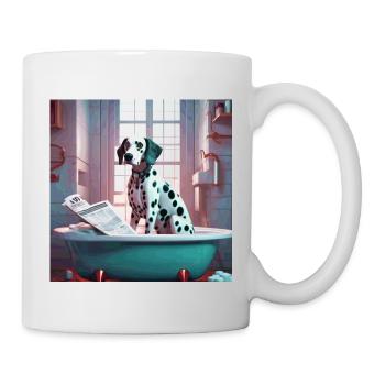 Dalmatiner in der Wanne, Zeitung lesen,retro - Tasse - Weiß - Rechts