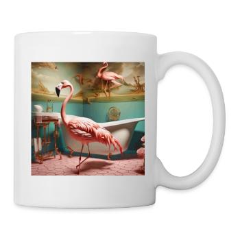 Flamant rose, rétro, flamant rose dans la salle de bain, vintage - Mug blanc - blanc - Droite