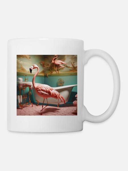 Flamingo,retro,flamingo im bad,vintage - Tasse - Weiß