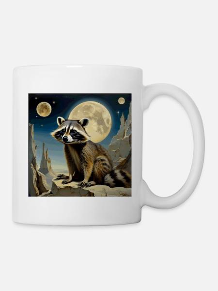 Waschbär ,Mond, Nacht, Sterne,Bär - Tasse - Weiß