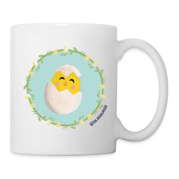 Frühlingszauber: Küken das aus Eierschale schlüpft - Tasse - Weiß - Rechts