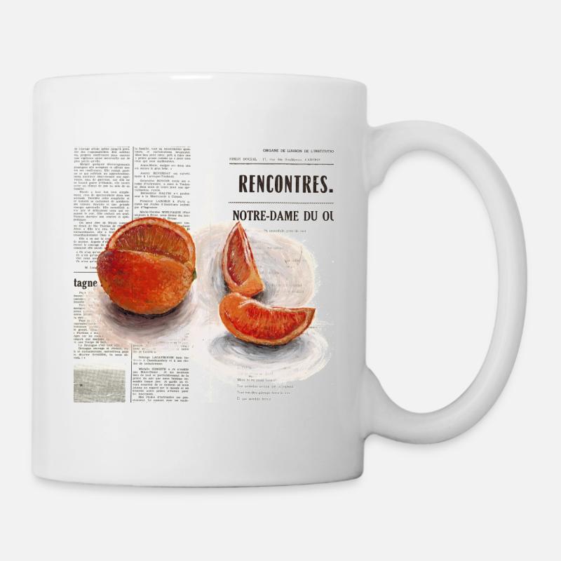 Orange sanguine peinte sur papier journal - Mug blanc - blanc