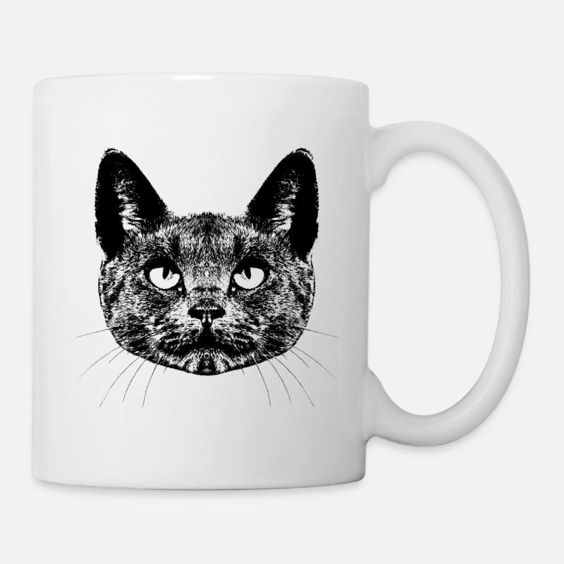 Black Cat / Head / Portrait - Mug - white