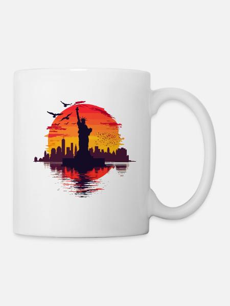 New York City Skyline Freiheitsstatue Sonne USA - Tasse - Weiß