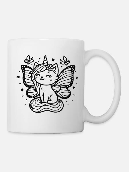 Chat licorne ailé (noir) - Mug blanc - blanc
