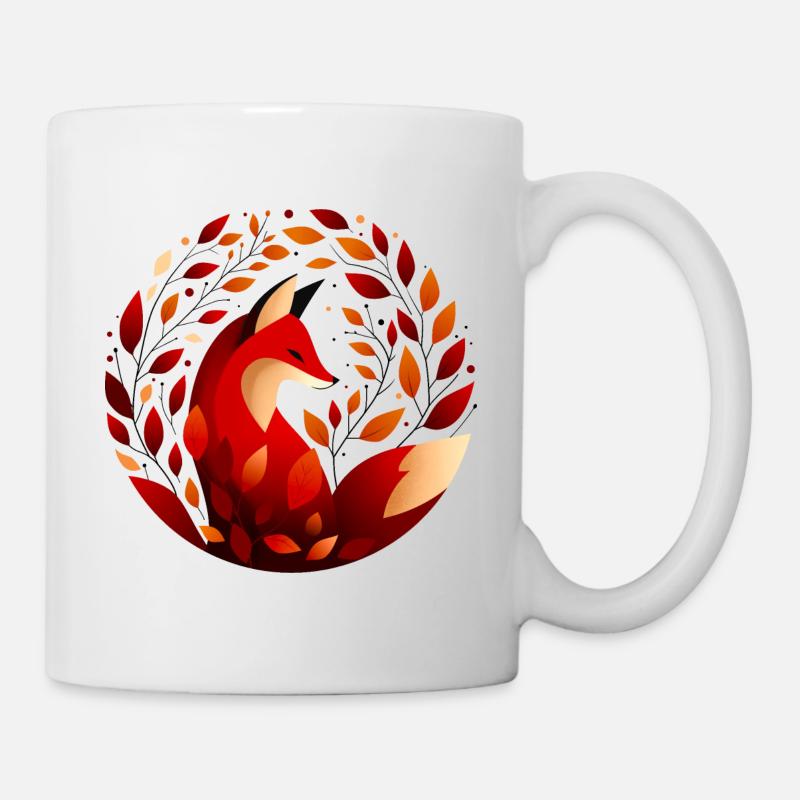 Fuchs und Herbstblätter - Tasse - Weiß