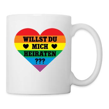Willst Du Mich Heiraten Regenbogen Hochzeit Antrag - Tasse - Weiß - Rechts