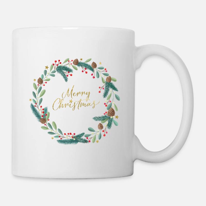Adventskranz, Weihnachtskranz, Merry Christmas - Tasse - Weiß