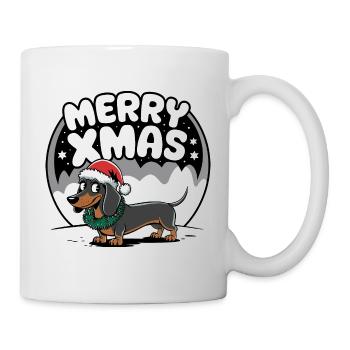 Merry Xmas Hund Dackel Weihnachten Winter Lustig - Tasse - Weiß - Rechts