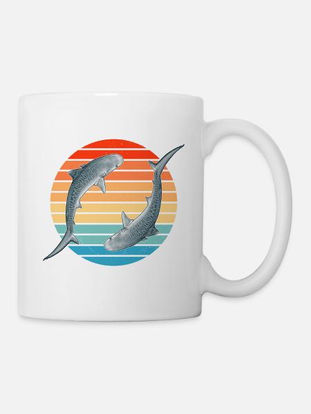 Tigerhai Retro Sonnenuntergang - Tasse - Weiß