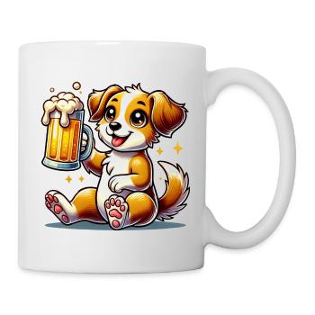 Cute Dog Drinking Beer - Tasse - Weiß - Rechts